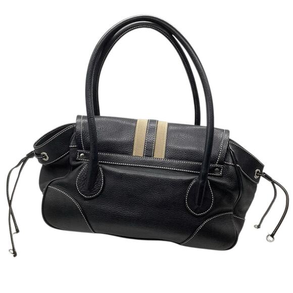 Prada Vitello Daino Stripe Pebbled Leather Shoulder Bag in Black and Tan - Picture 2 of 9